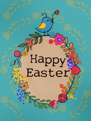 Send cheerful Easter wishes! Printable card with a cute bird & colorful floral wreath design.