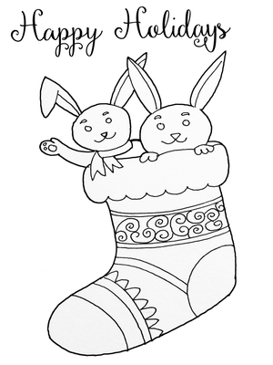 Adorable bunny coloring card for kids to celebrate the holidays. Perfect for Christmas