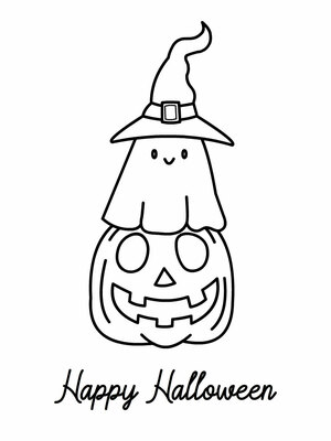Cute Halloween coloring card for kids; fun ghost and pumpkin design, perfect activity.
