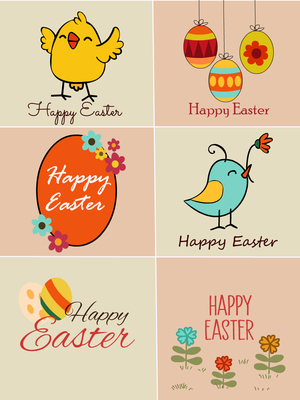 Printable Happy Easter card set. Cute chicks, eggs, birds & flowers. Great for tags!