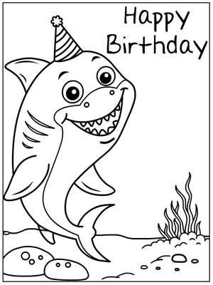 Birthday a splash with this adorable shark coloring card!