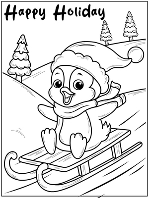 Happy penguin sledding in the snow! Happy Holiday to everyone!
