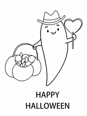 his fun Halloween card features a cute, colorable ghost with candy, perfect for kids' activities!