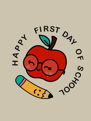 Adorable back-to-school card featuring a smiling apple and pencil. Perfect for students' first day!