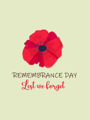 This Remembrance Day card features a red poppy, ideal for honoring veterans or memorial campaigns.