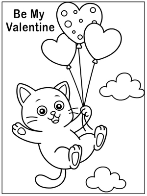 Be My Valentine - balloon-filled coloring card for creative fun.