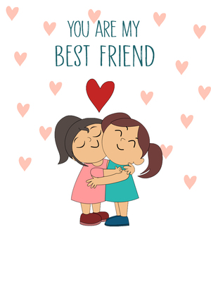 Cute best friend card with hugs, hearts & sweet love