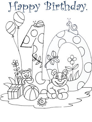 Happy 10th Birthday - Coloring Card