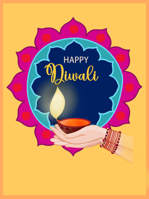This vibrant Diwali card features a diya, perfect for spreading festive light and cultural warmth.