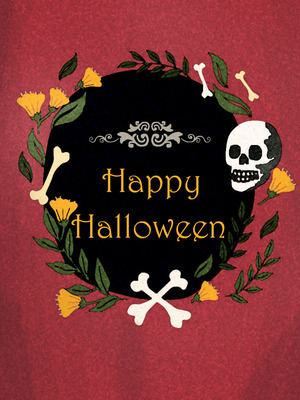 Elegant Halloween card featuring skulls, bones and spooky
