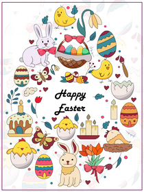 Easter card with bunnies, and eggs