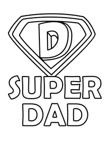 "Super Dad" coloring card featuring a hero emblem—perfect for kids to personalize with love!