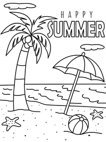 Fun “Happy Summer” beach coloring card for kids' joy!