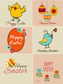 Printable Happy Easter card set. Cute chicks, eggs, birds & flowers. Great for tags!