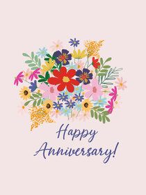 A cheerful card with a colorful floral design, perfect for celebrating anniversary joy.