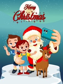 Merry Christmas - Joyful Christmas selfie with Santa, kids, and reindeer