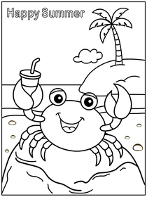 Fun Beach Crab coloring card for summer