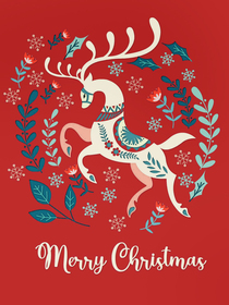 Festive Christmas card features a stylized reindeer and floral design, perfect for holiday cheer!
