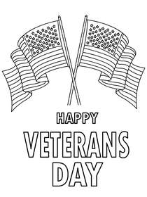 Honor our heroes! Veterans Day coloring card featuring American flags to celebrate.