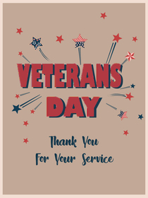 Patriotic Veterans Day card to honor service members; bold design, perfect for showing gratitude.