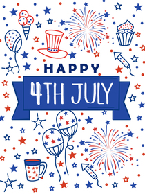 Festive 4th of July card with patriotic icons & colors