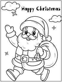 Santa and reindeer Christmas coloring card - perfect for kids