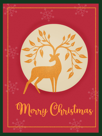 Elegant Christmas card with golden reindeer design—perfect for festive greetings!