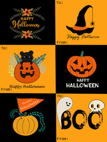 Festive Halloween greeting cards with playful designs, perfect for sending spooky holiday wishes.