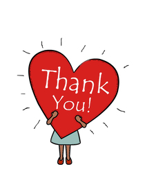 This printable "Thank You" card features a cute design of a person holding a large red heart.