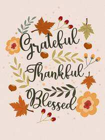 This card celebrates gratitude with autumn leaves and warm colors, perfect for Thanksgiving