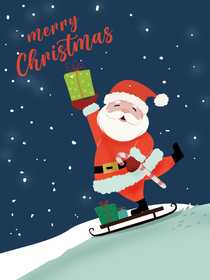 Cheerful Christmas card with Santa on a sleigh—spreading joy and festive holiday spirit!