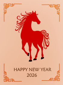 2026 Chinese New Year card: Elegant red horseHappy New Year