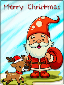 Santa and reindeer Christmas card—bright, festive, perfect for kids and joyful holiday greetings!