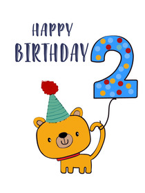 This is a cheerful birthday card designed for a 2nd birthday celebration.