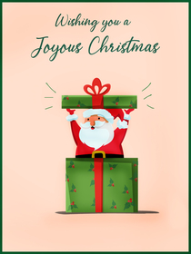 Santa popping out of a present! Send a joyous Christmas wish with this fun card.